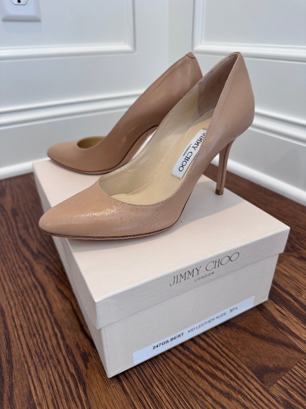 Jimmy Choo "Gilbert" Nude Kid Leather Pumps EU Size 37.5